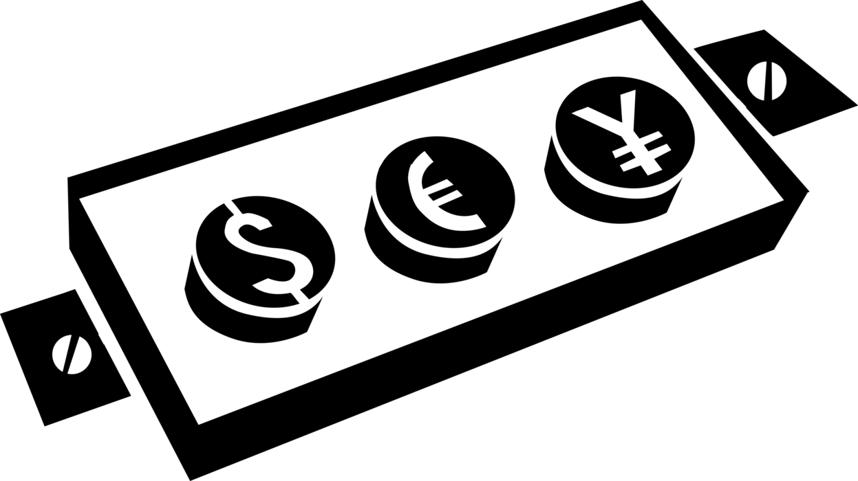 Vector Illustration of Financial Concept Sign with Dollar, Euro and Yen Currency Symbols