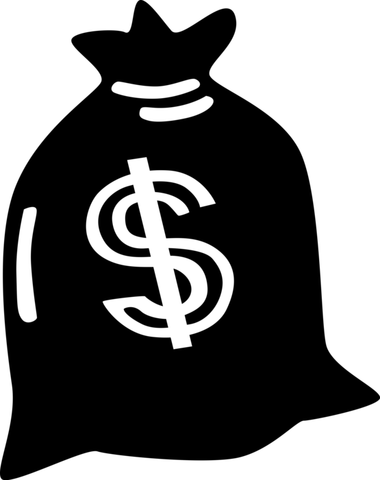 Vector Illustration of Money Bag, Moneybag, or Sack of Money used to Hold and Transport Coins, Cash and Banknotes