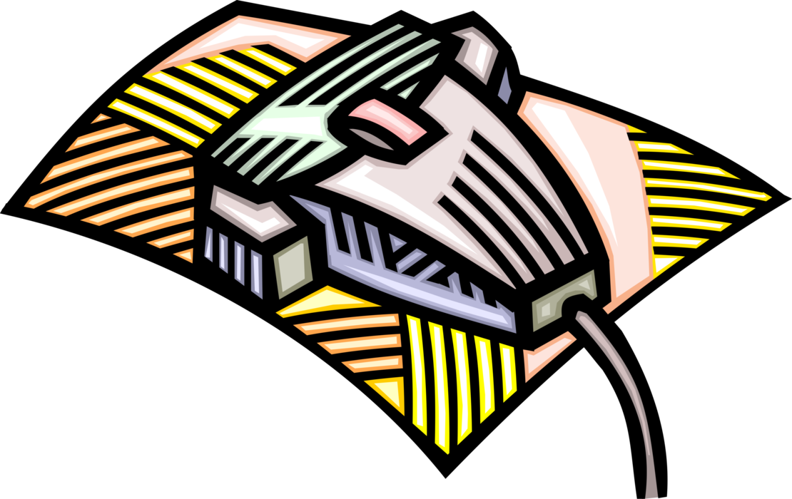 Vector Illustration of Computer Hand Scanner Office Equipment for Scanning Documents