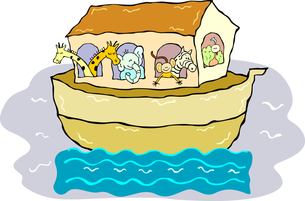Vector Illustration of Noah's Ark from Genesis Flood Narrative with Animals