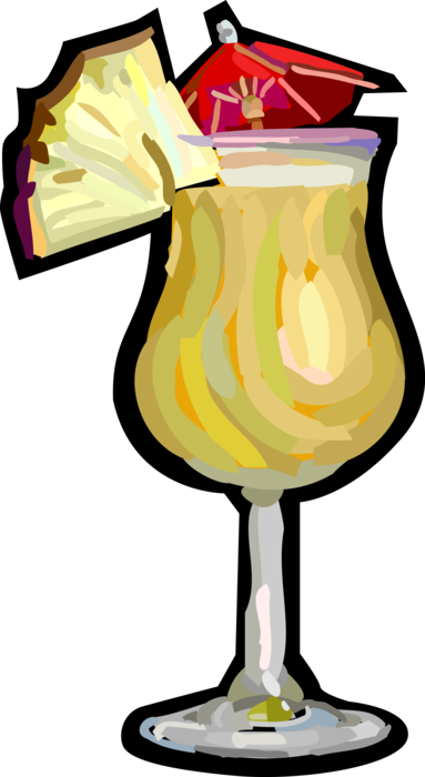 Vector Illustration of Mixed Tropical Drink Cocktail Alcohol Beverage