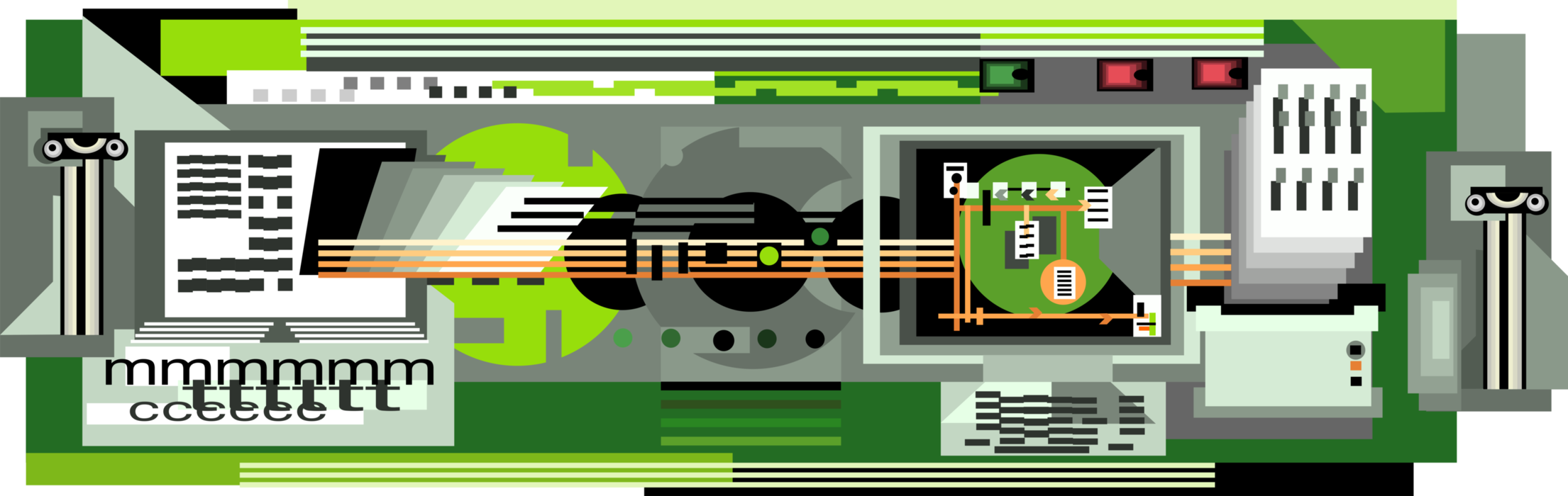 Vector Illustration of Scanning and Transmitting Information in the Digital Age