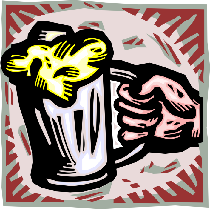 Vector Illustration of Hand Holds Mug of Beer Alcohol Beverage