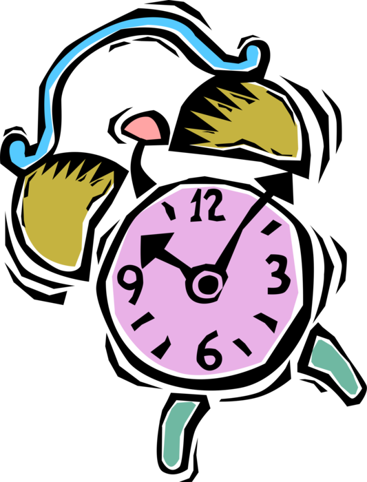 Vector Illustration of Alarm Clock Displays Time and Rings For Wake-Up Call