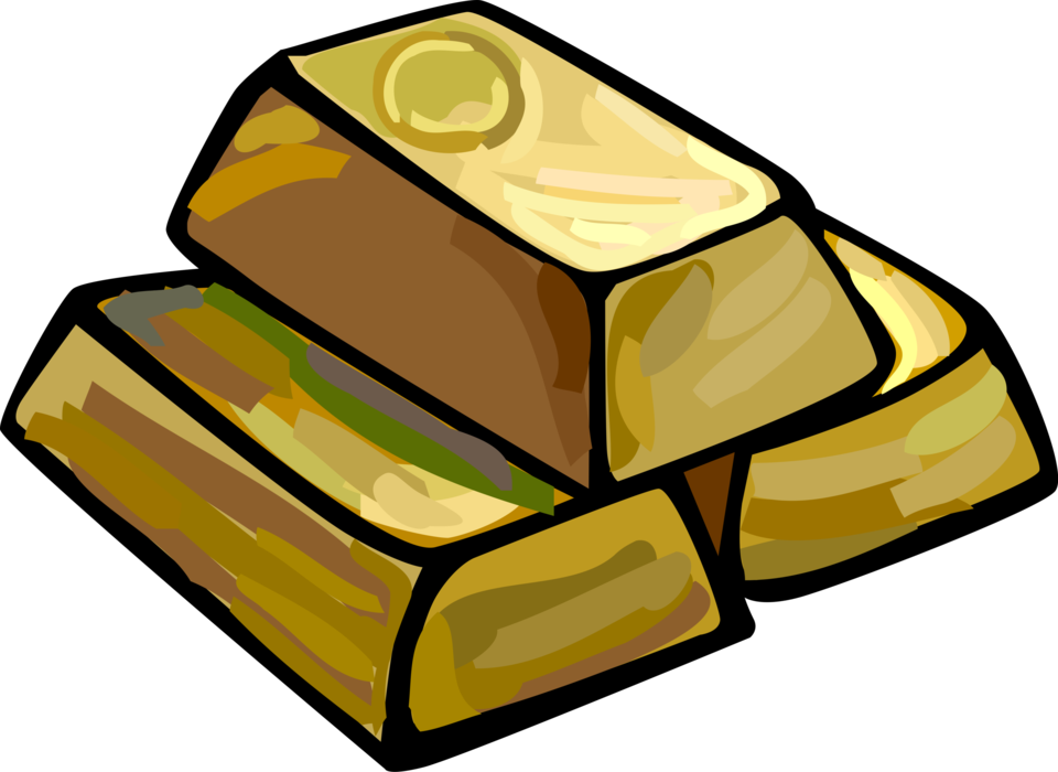 Vector Illustration of Precious Metal Gold Bar, Gold Bullion or Gold Ingot of Refined Metallic Gold
