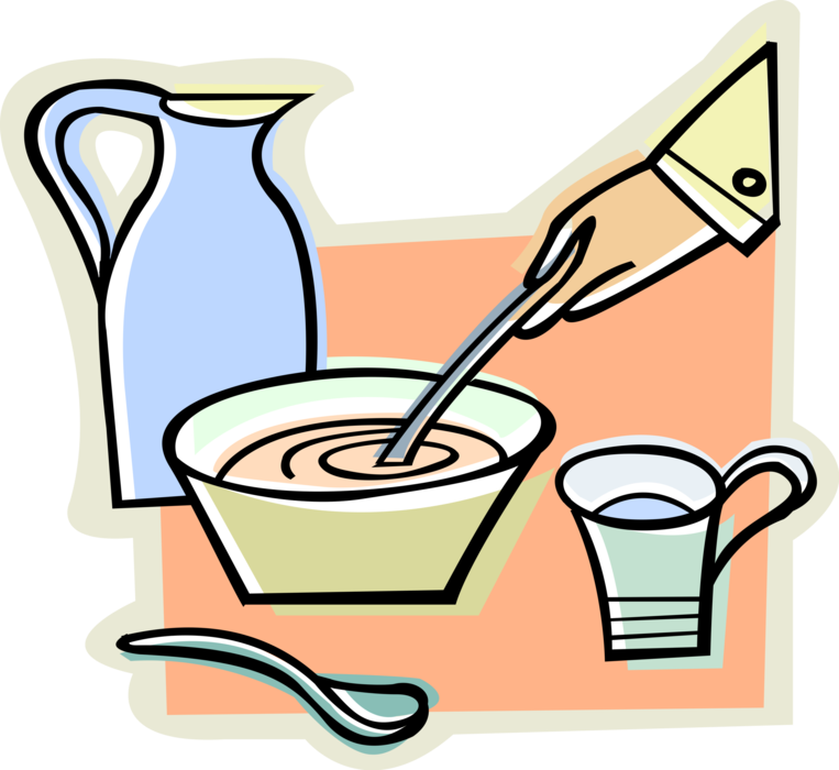 Vector Illustration of Bowl of Soup with Ladle and Water Pitcher