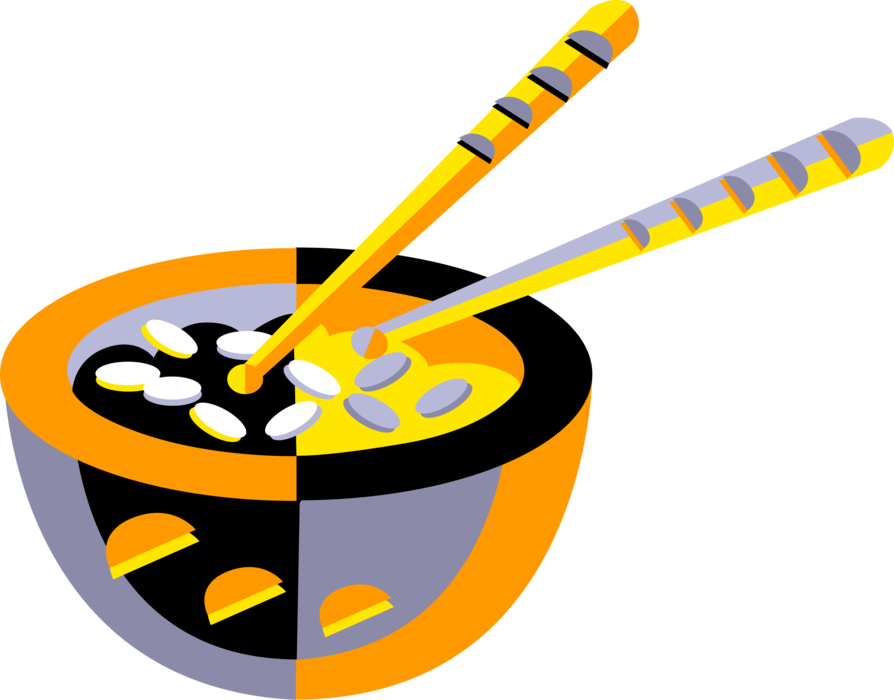 Vector Illustration of Bowl of Asian Cuisine Rice with Chopstick Chinese Food