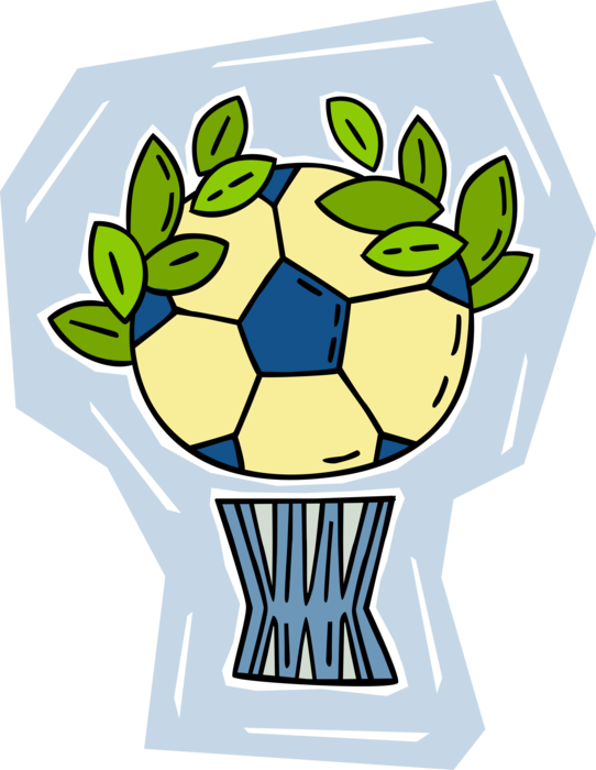 Vector Illustration of Sport of Soccer Ball Football with Laurel Wreath and Trophy Stand