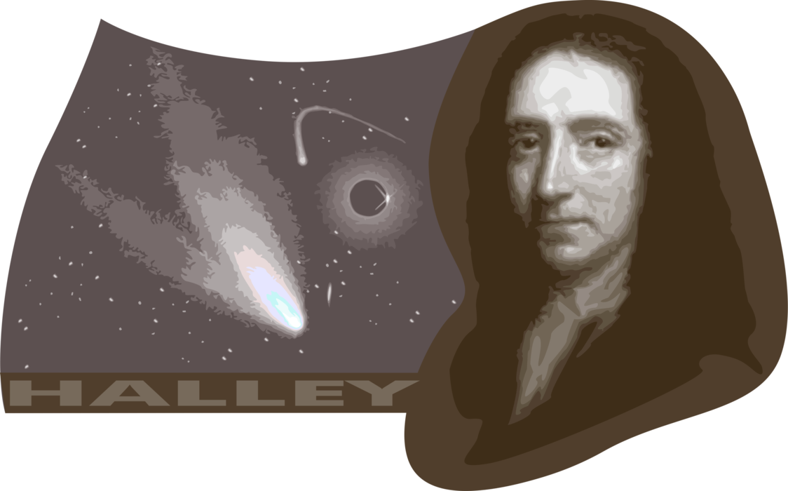 Vector Illustration of Edmond Halley English Astronomer, Mathematician, Meteorologist, Discovered Halley's Comet