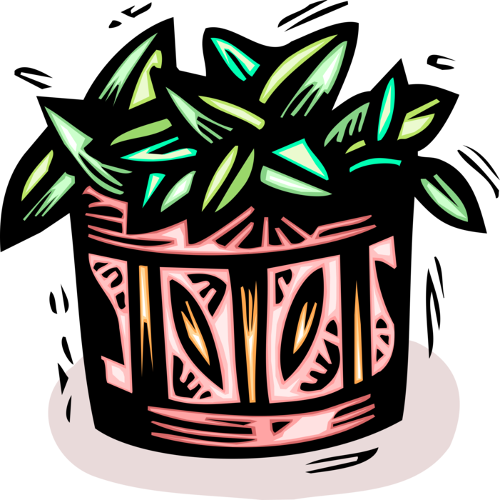 Vector Illustration of Houseplant Flowering Plant in Basket
