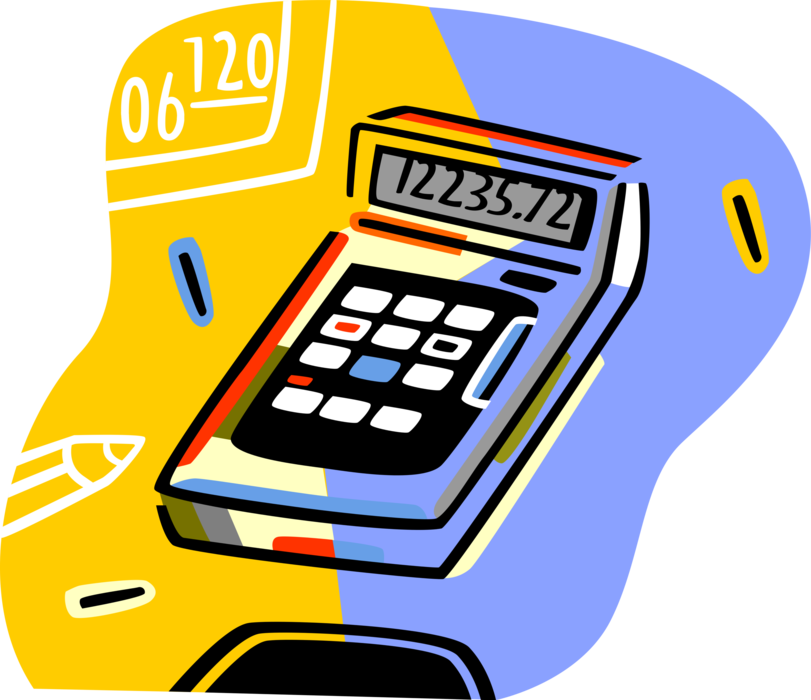 Vector Illustration of Calculator Portable Electronic Device Performs Basic Operations of Mathematics