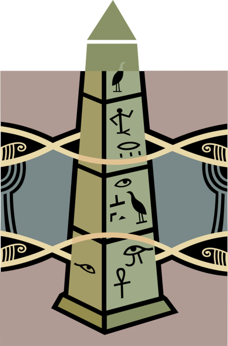 Vector Illustration of Obelisk Monolithic Narrow Tapering Monument with Egyptian Hieroglyphics