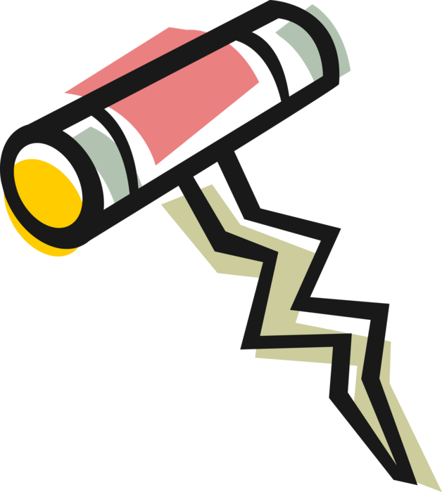 Vector Illustration of Corkscrew Tool Removes Corks from Wine Bottles
