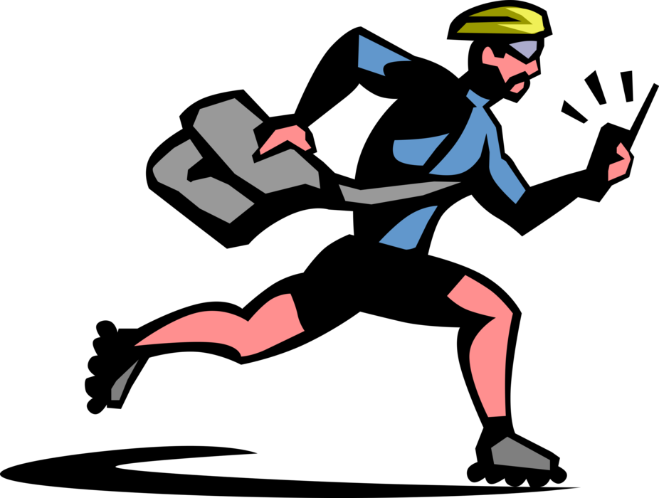 Vector Illustration of Delivery Courier Dashing on Inline Rollerblade Skates