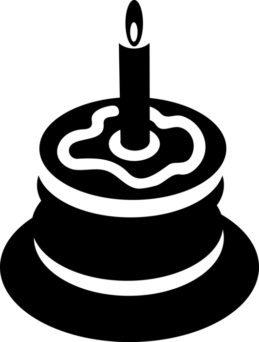 Vector Illustration of First Birthday Cake Slice with Lit Candle
