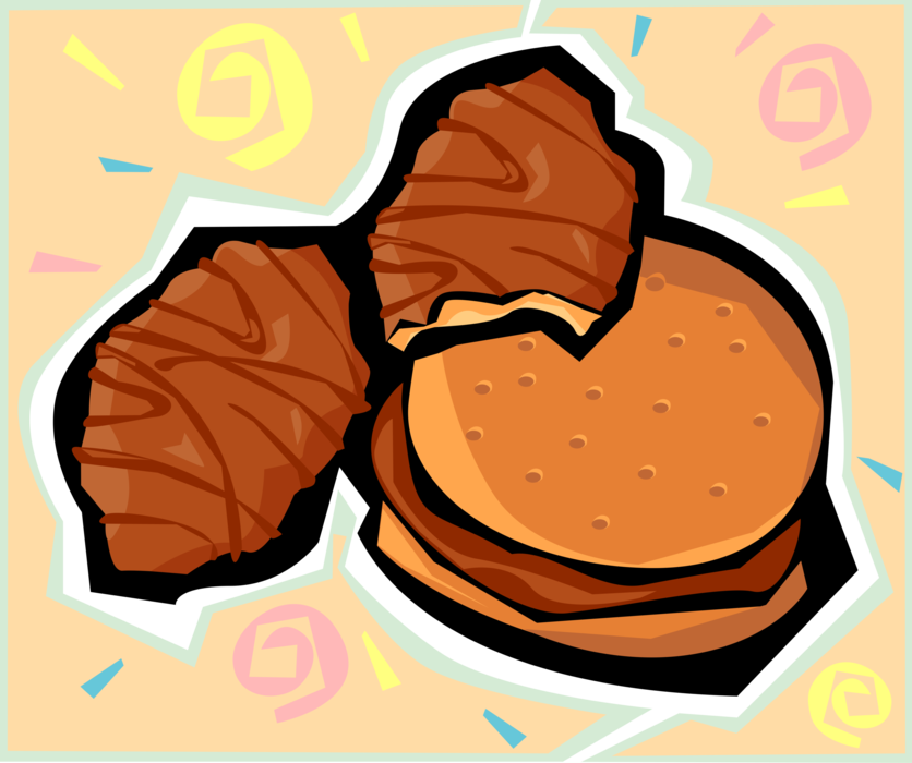 Vector Illustration of Chocolate Coated Baked Biscuit Cookies with Chocolate Sandwich Biscuit