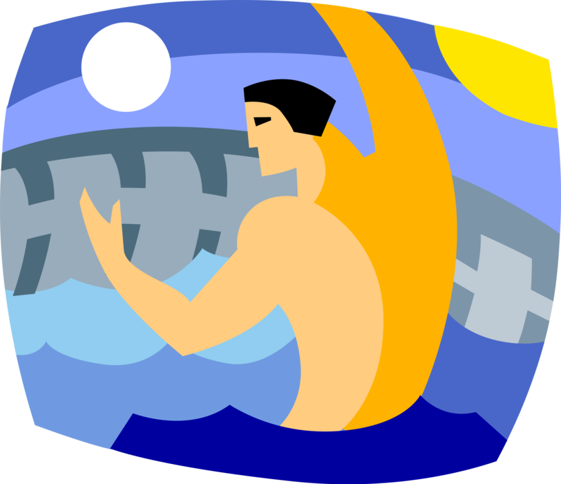 Vector Illustration of Water Polo Team Water Sport Player with Ball in Swimming Pool During Game