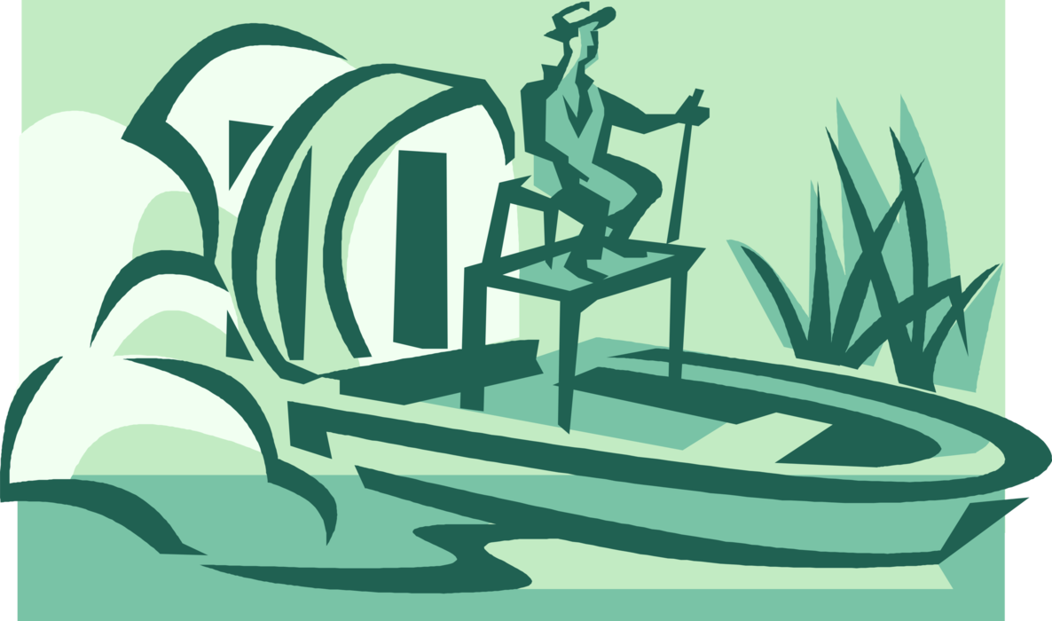 Vector Illustration of Fan Boat Airboat Flat-Bottomed Vessel in Florida Everglades