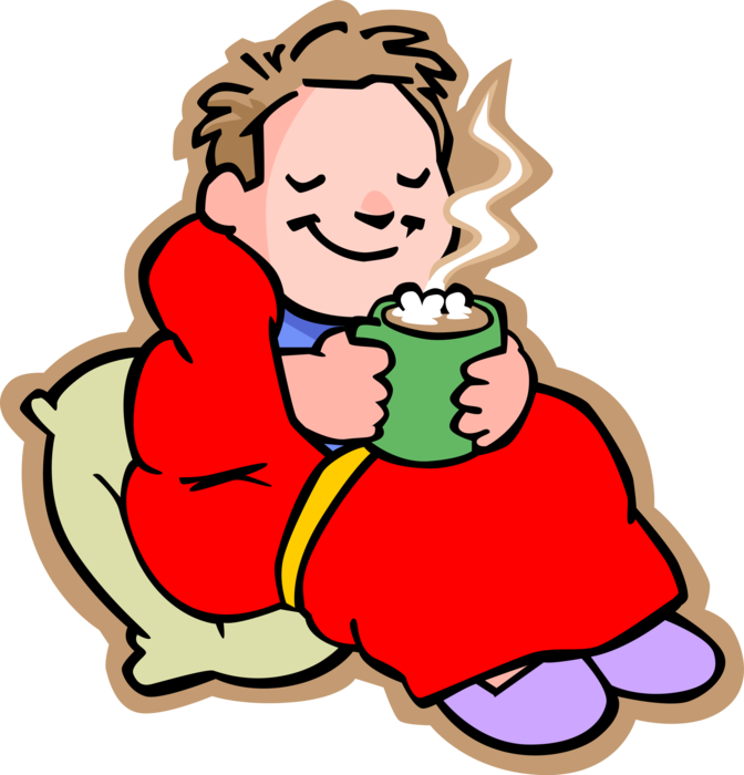 Vector Illustration of Primary or Elementary School Student Boy with Hot Cup of Chocolate with Marshmallows