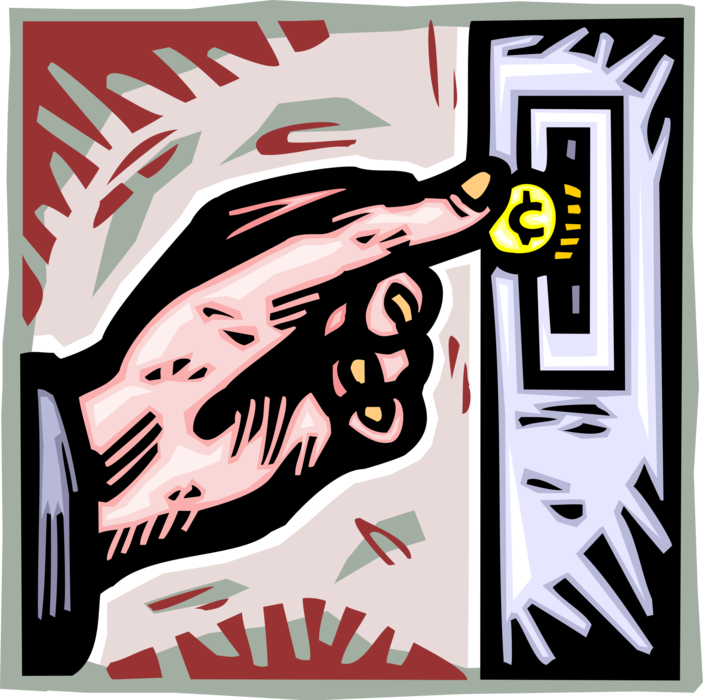 Vector Illustration of Hand Placing Money Coin in Machine Slot