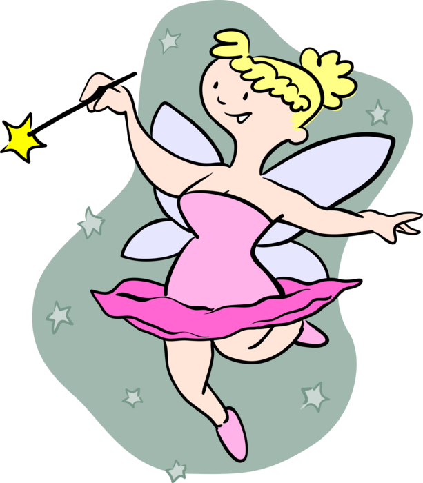 Vector Illustration of Ballet Dancer in Fairy Costume with Wings and Magic Wand