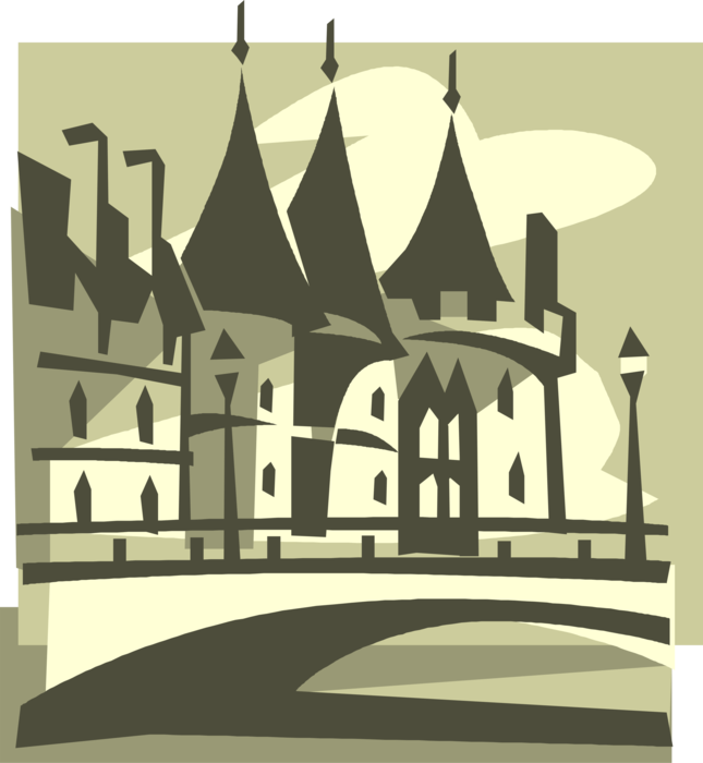 Vector Illustration of Fortified Middle Ages European Castle Architecture