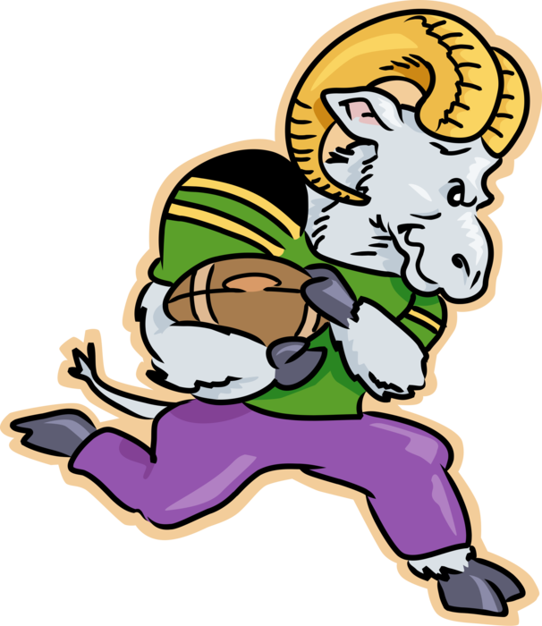 Vector Illustration of Mountain Goat Ram Runs with Football During Game