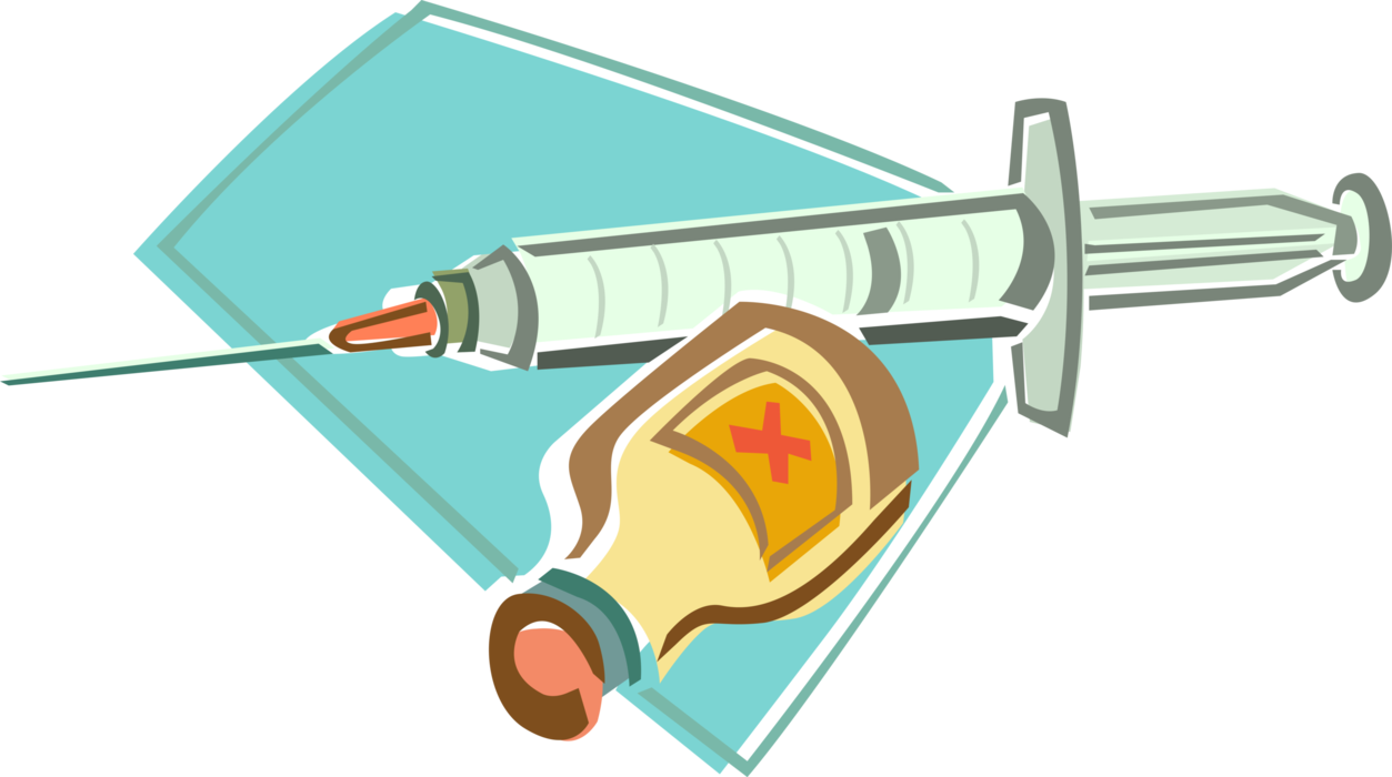 Vector Illustration of Vaccination by Injection of Antigenic Vaccine with Hypodermic Needle