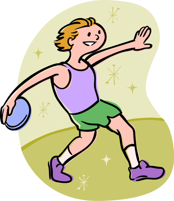 Vector Illustration of Track and Field Athletic Sport Contest Discus Thrower Throwing Heavy Disc Discus