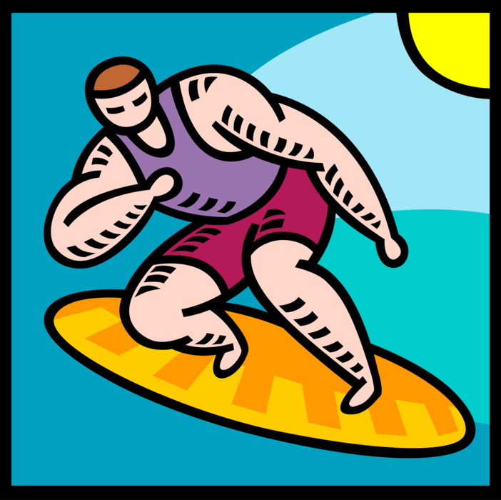Vector Illustration of Surfer Surfing Wave on Surfboard