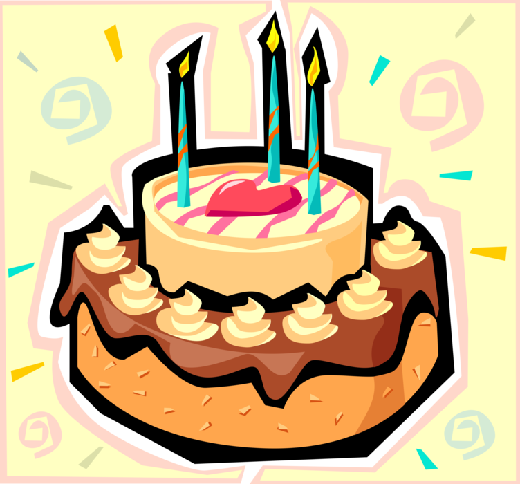 Vector Illustration of Dessert Pastry Birthday Cake with Lit Candles