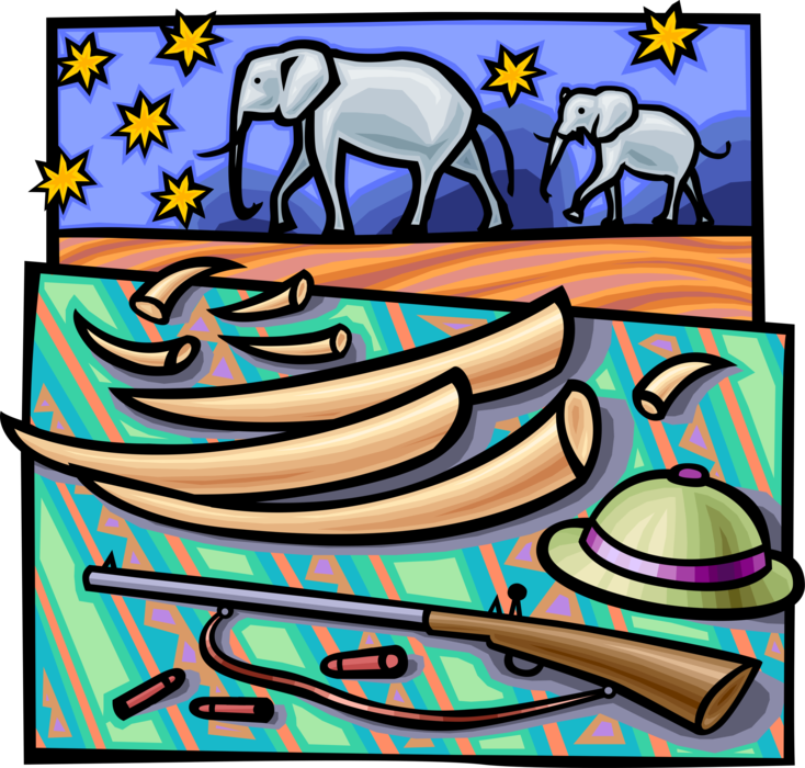 Vector Illustration of Endangered Species African Elephants and the Illegal Trade in Ivory Tusks