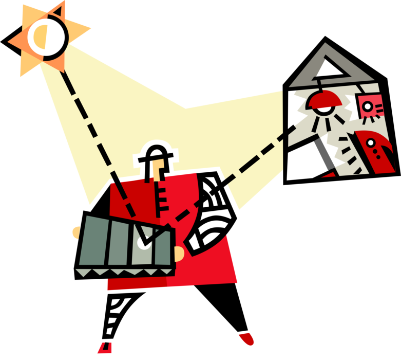 Vector Illustration of Harnessing and Distributing Renewable Photovoltaic Solar Energy Electrical Power