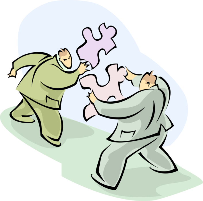 Vector Illustration of Businessmen Fit Together Jigsaw Pieces of Puzzle Tests Ingenuity or Knowledge