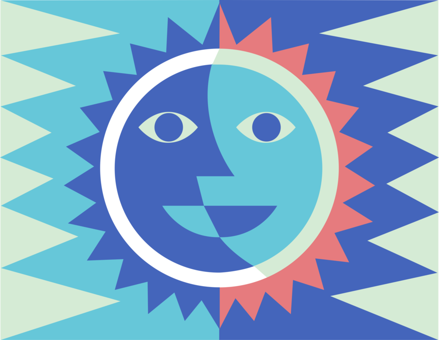 Vector Illustration of Anthropomorphic Sun Face
