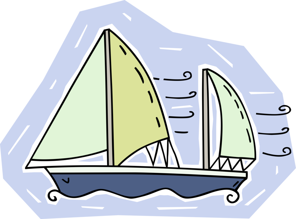 Vector Illustration of Sailboat Sailing on Water 