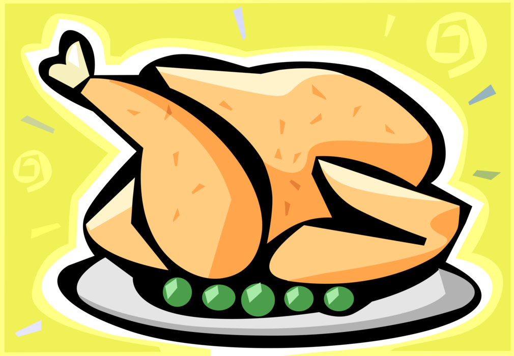 Vector Illustration of Domesticated Fowl Roast Poultry Chicken Dinner on Serving Platter