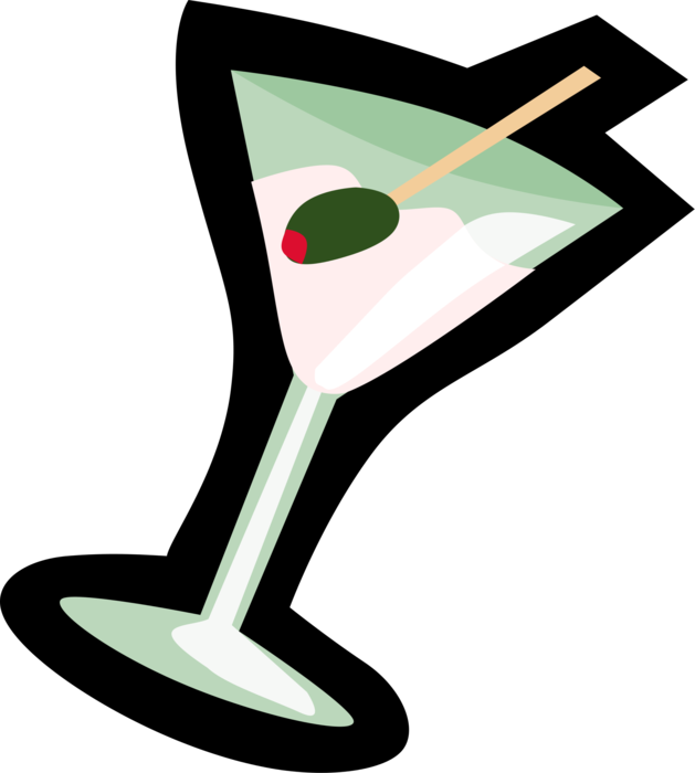 Vector Illustration of Martini Alcohol Beverage Cocktail Mixed Drink in Glass with Olive