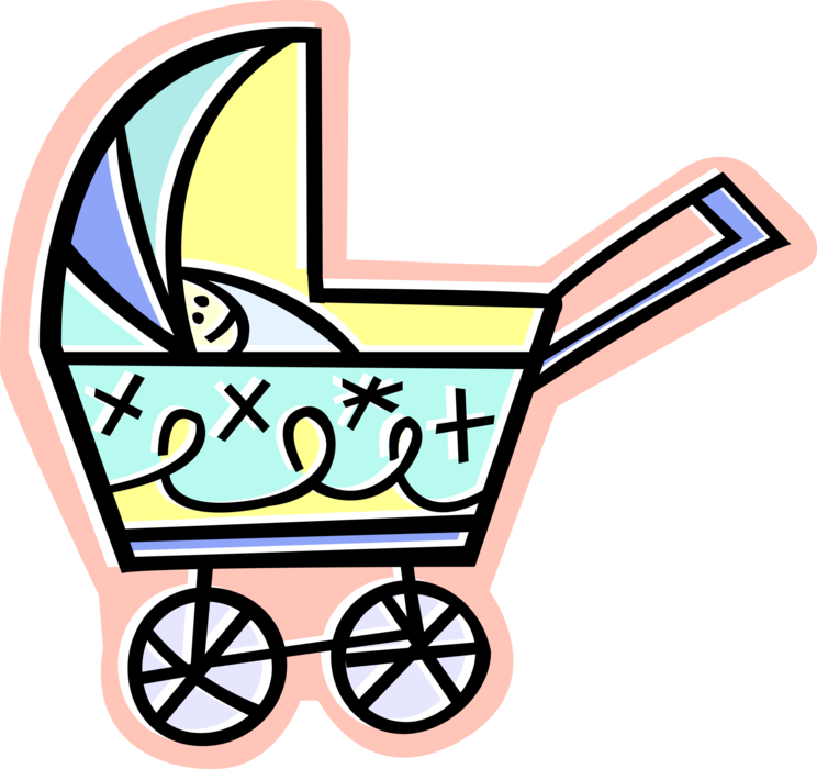 Vector Illustration of Baby Carriage Pram Stroller Infant Child Wheeled Transport