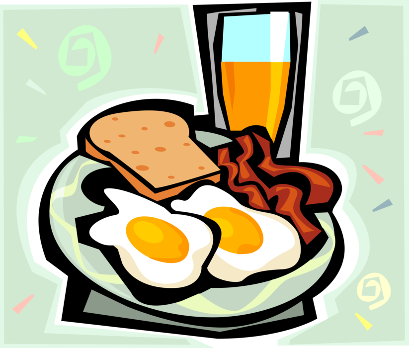 Vector Illustration of Breakfast Bacon and Eggs with Toast and Orange Juice