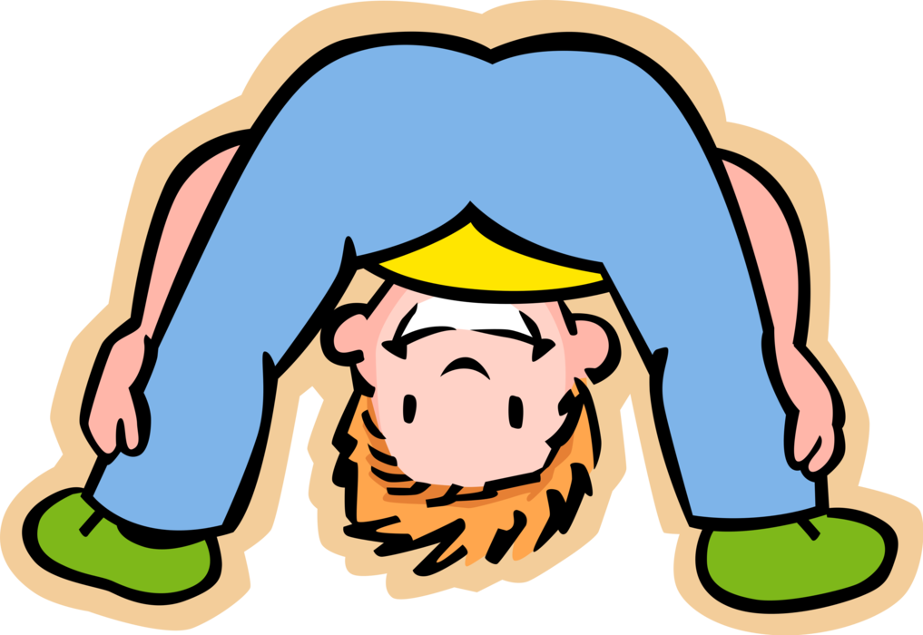 Vector Illustration of Primary or Elementary School Student Boy Bending Over Looking Through His Legs