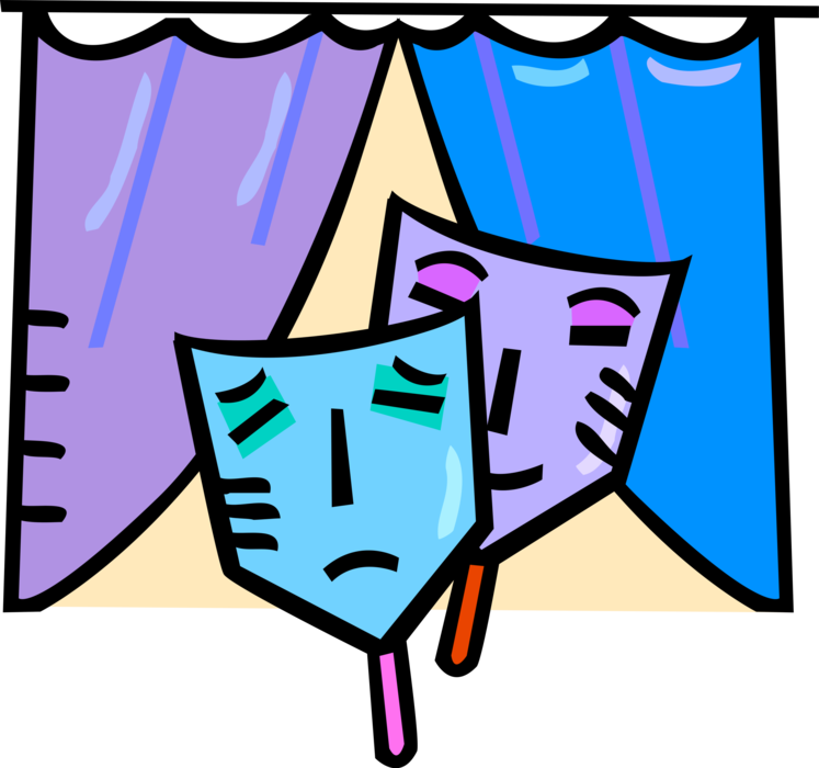 Vector Illustration of Theatre or Theater Theatrical Comedy or Drama Masks Melpomene and Thalia