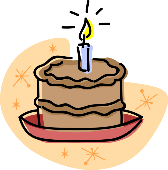 Vector Illustration of First Birthday Cake Slice with Lit Candle