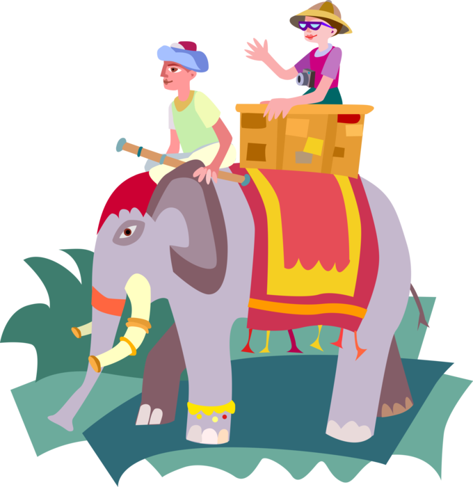 Vector Illustration of Sri Lanka Safari Ride on Asian Elephant