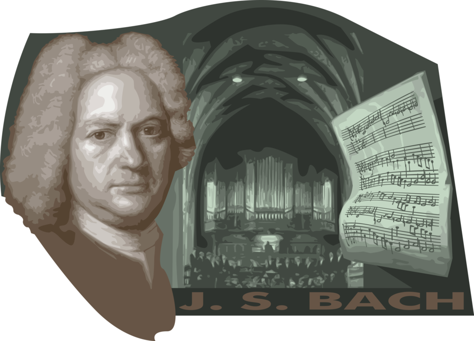 Vector Illustration of Johann Sebastian Bach, German Composer Musician of Baroque Period