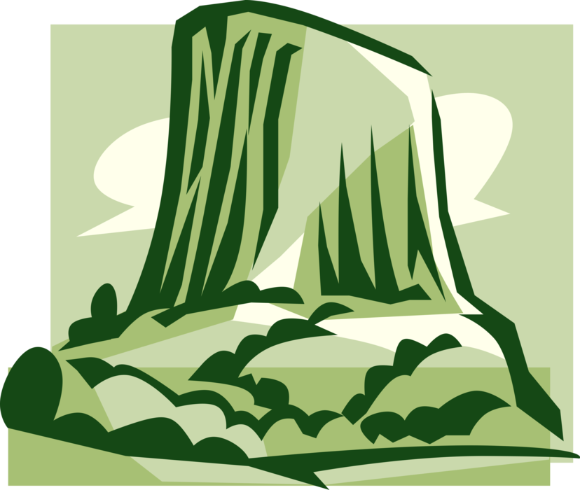 Vector Illustration of Devils Tower National Monument, Laccolithic Butte, Bear Lodge Mountains, Wyoming