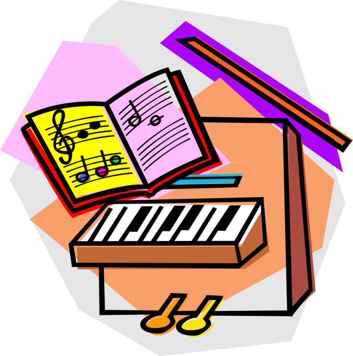 Vector Illustration of Piano Keyboard Musical Instrument with Music Song Book