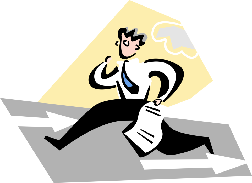 Vector Illustration of Businessman Running the Wrong Way on Road