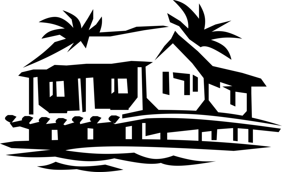 Vector Illustration of Beach House Architecture on Stilts