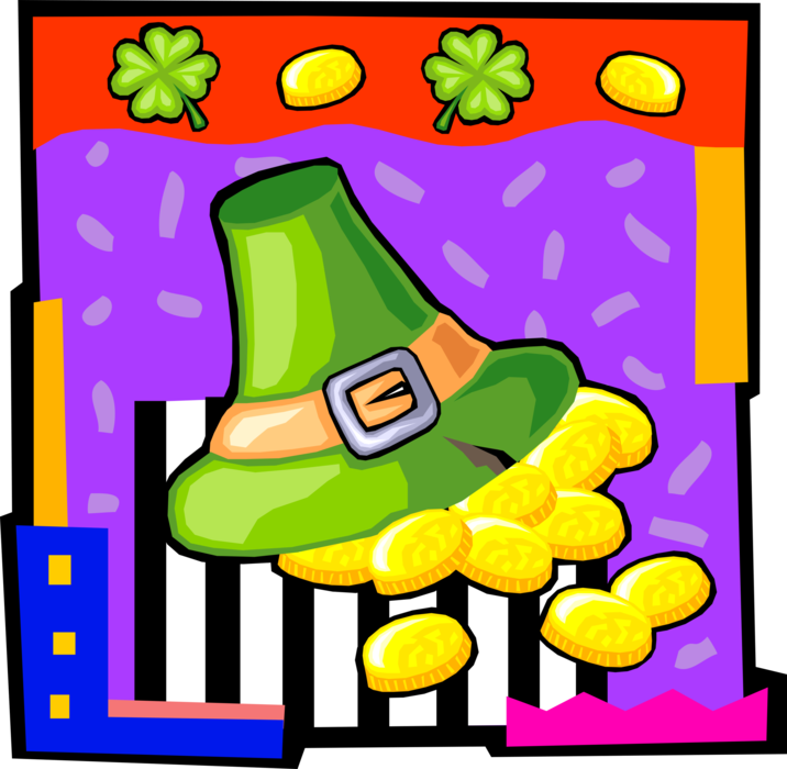 Vector Illustration of St Patrick's Day Irish Leprechaun's Hat with Gold